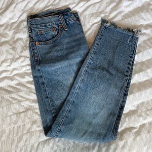 Levi wedgie jeans with raw cut cuffs